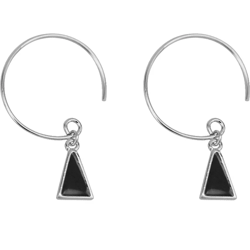 simple black triangle earrings 100% 925 Sterling silver Jewelry fashion Hypoallergenic dangle earrings for women christmas gift