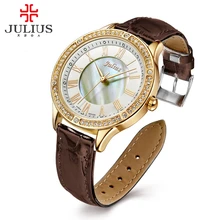 Julius Women’s Lady Wrist Watch Quartz Hours Best Fashion Dress Bracelet Band Shell Leather Rhinestone Girl Birthday Gift JA-695