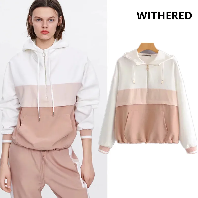 

Withered england style patchwork pink BTS hoodies women sweatshirt jacket women plus size oversize hoodies women