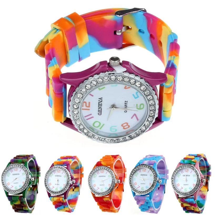 

Hot Selling Women Women Silicone Crystal Bling Analog Digital Quartz Wrist Watch relogio feminino #200717