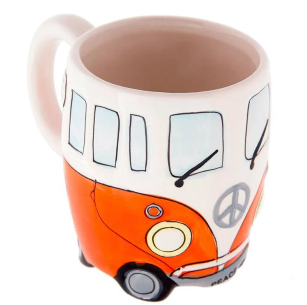 Новая креативная ручная роспись двойные кружки в форме автобуса Ретро керамическая чашка для кофе, молока, чая 400 мл кофейная чашка для путешествий милый лучший подарок - Цвет: OR