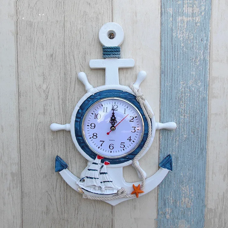 

1PC Anchor Clock Beach Sea Theme Nautical Ship Wheel Rudder Steering Wheel Starfish Decor Wall Hanging Decoration MP 009