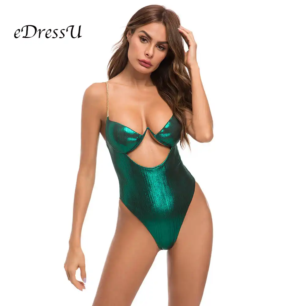 metallic green swimsuit