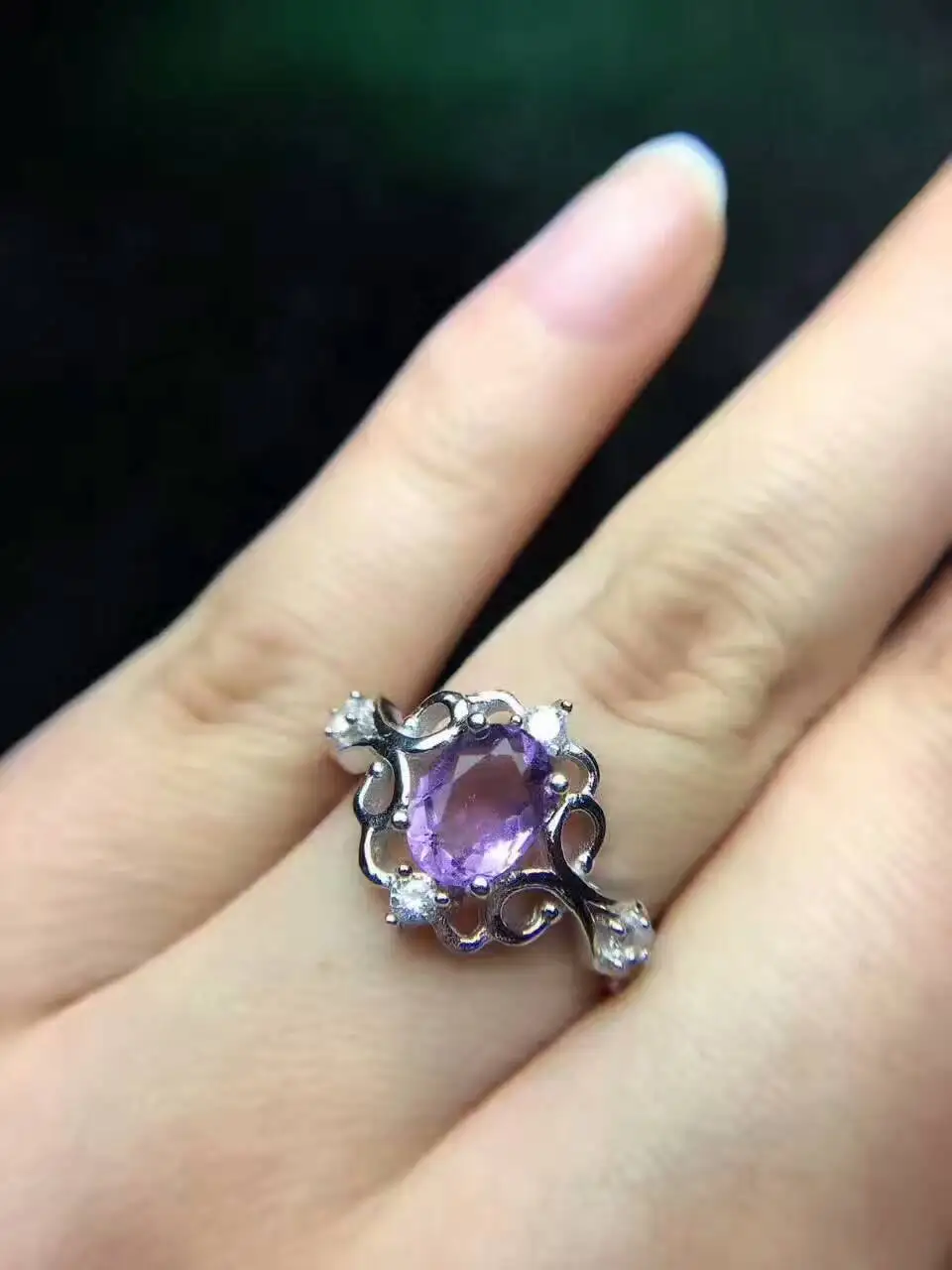 Natural amethyst gem Ring Natural gemstone ring 925 sterling silver personality Chic hollow women girl party gift fine Jewelry