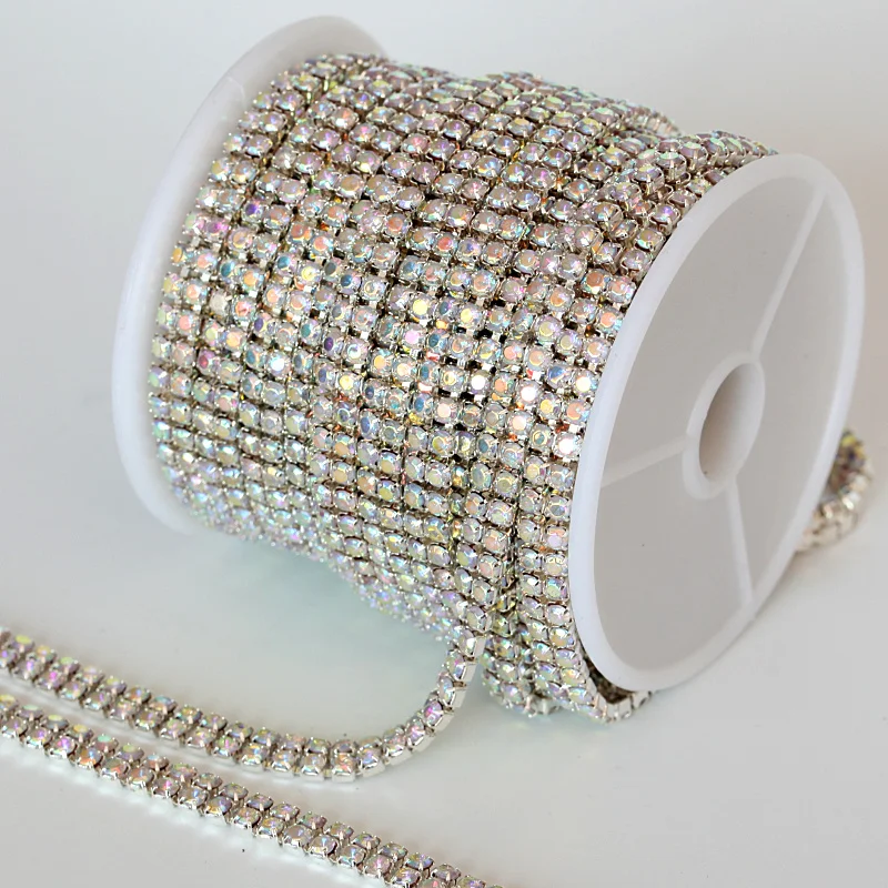 

1Yard SS10 Clear Sew On Rhinestones Cup Chain Glue 2-Row Silver claw Rhinestones Chain Trimming DIY Sewing Accessories B0986