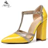SGESVIER-zapatos de tacón grueso para mujer, zapatillas femeninas de charol, con correa en T, zapatos de punta Sexy para boda, zapatos de fiesta OX291 ► Foto 1/6