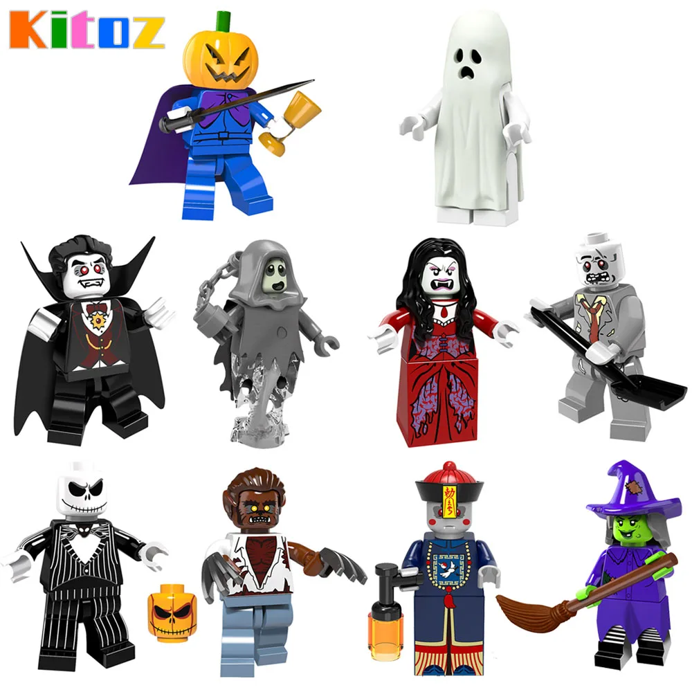 

Mini Halloween Toy Figure Building Block Pumpkin Head Ghost Moster Fighter Headless Horseman Vampire Zombie Compatible with Lego