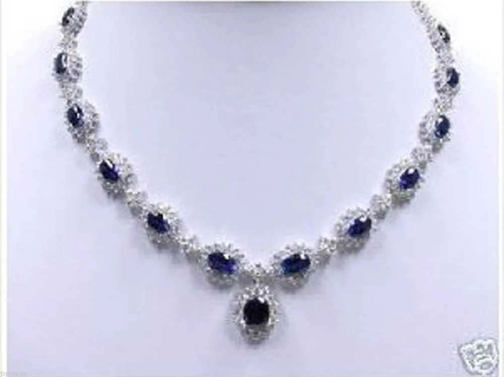 

Hot sale Free Shipping>>>>>Very beautiful precious White Gold Planted Blue Sapphire Crystal Necklace 18