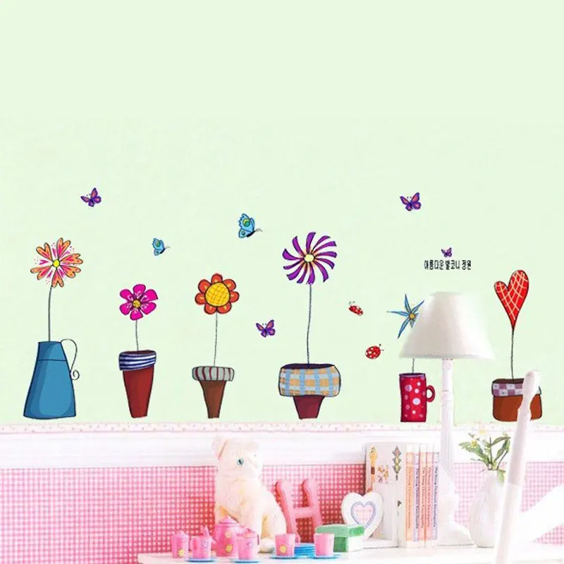 Cute Flower Wall Sticker Kitchen Window Sticker Butterfies Wall Stickers Home Decor Bathroom Vinyl Wall Decals Kids Rooms Decor