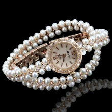 Belleza de lujo de Perlas de Cadena Larga Reloj de Las Señoras Vestido de Cuarzo Relojes de Pulsera Mujer Reloj Relogios Feminino E057