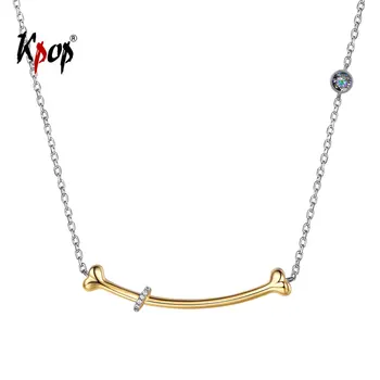

Kpop 925 Sterling Silver Puppy Dog Necklace Cubic Zirconia Rainbow Stone Yellow Gold Dog Bone Necklace for Girls P6237