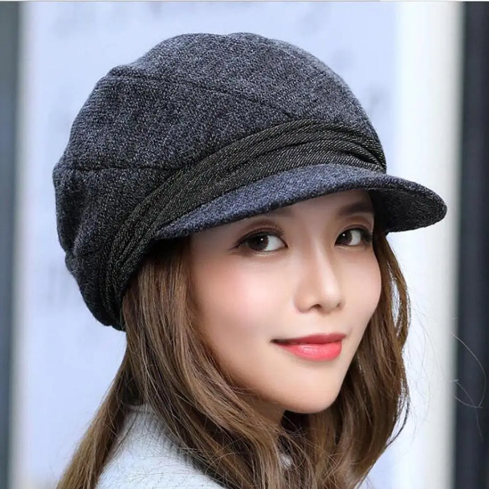 Стиль женский шерстяной берет восьмиугольная шляпа осень зима теплая маляр кепка газетчика винтажный головной убор в клетку Повседневная Sombrero - Цвет: black