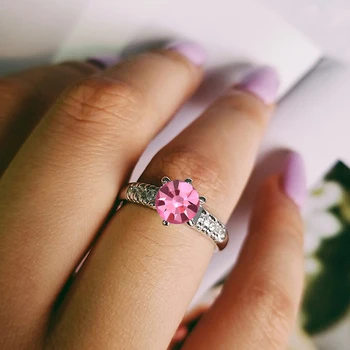 

2020 new arrivals real 925 Sterling Silver Rings for women Round 7mm Zircon Wholesale Engagement Weddding Ring Jewelry R524-pink