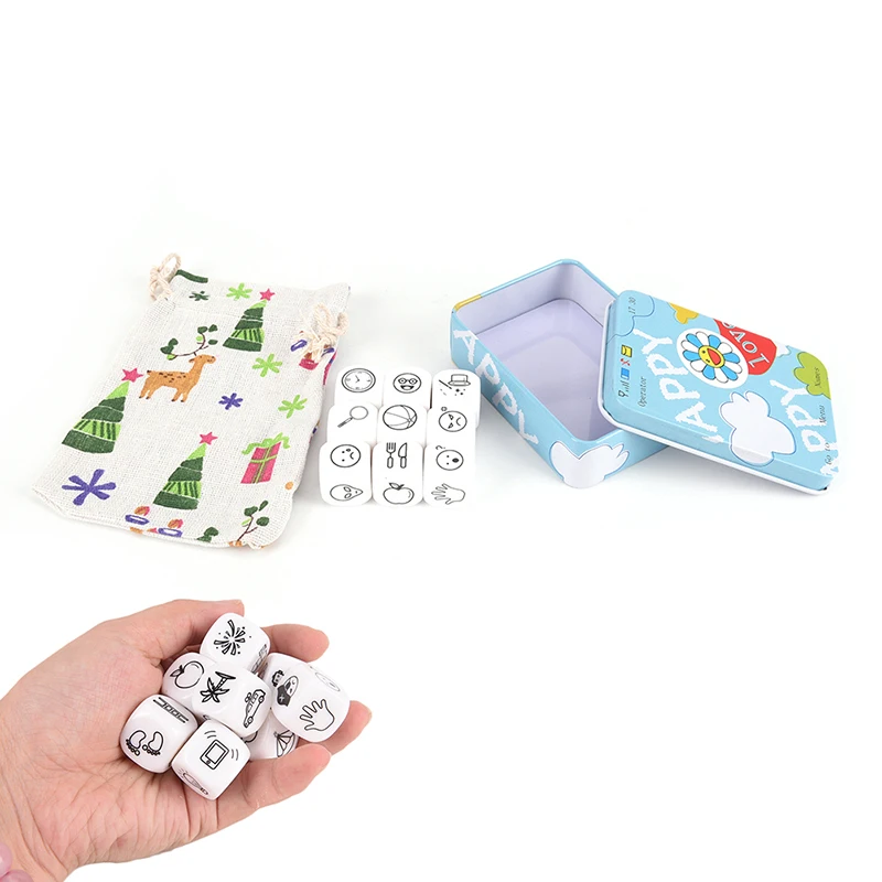 1Set Story Dice Game Look Picture Telling A Story With Metal Box For Family Fun Game New