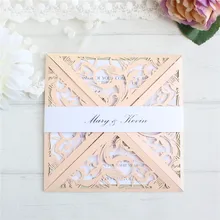 Элегантная пригласительная открытка на свадьбу Лазерная резка День Святого Валентина поздравительная открытка с печатным текстом блестящая вставка на заказ группа живота 50 шт