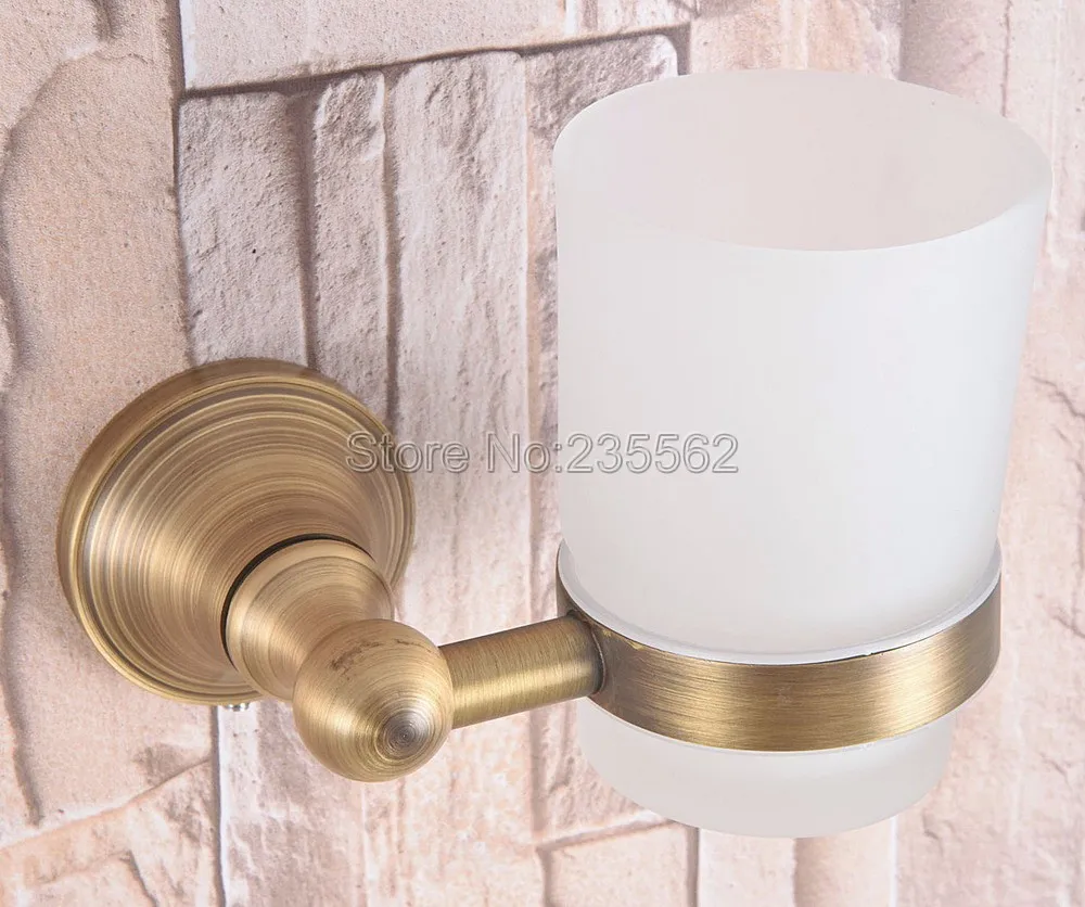 Античная латунный для ванной держатель для зубной щетки одиночный комплект + стекло чашки Настенный/аксессуары для ванной комнаты lba163