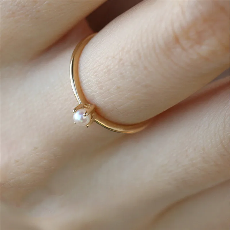 BOAKO, роскошное женское мини кольцо с искусственным жемчугом, маленькие тонкие кольца, Золотое кольцо с короной для свадьбы, тонкое кольцо, anillos mujer, X7-M2