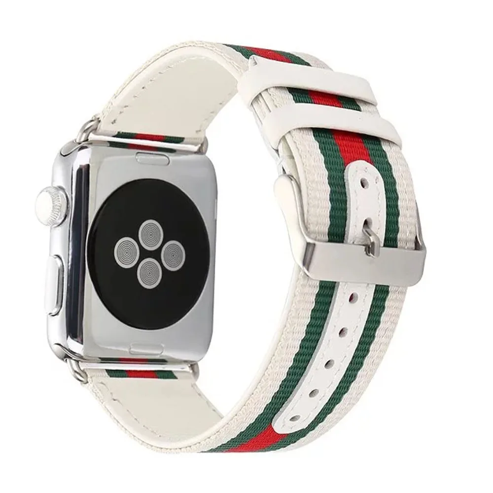 

Striped Nylon+Leather Watch Band for Apple Watch 38/40mm 42/44mm iwatch Series 1 2 3 4 Black White Watch Strap Belt I37.