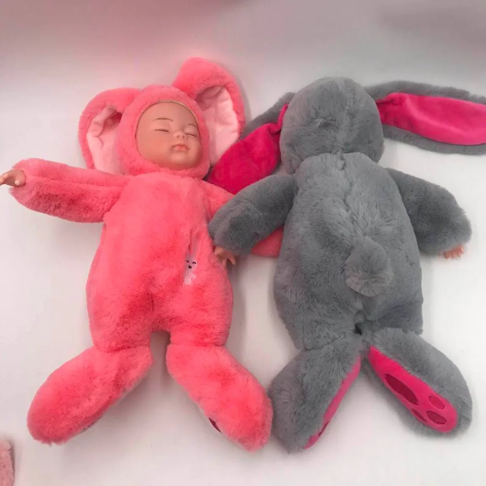 Беби борн пупсы спящая кукла в одежде зайца 42 см. спит с ребенком мягкая игрушка