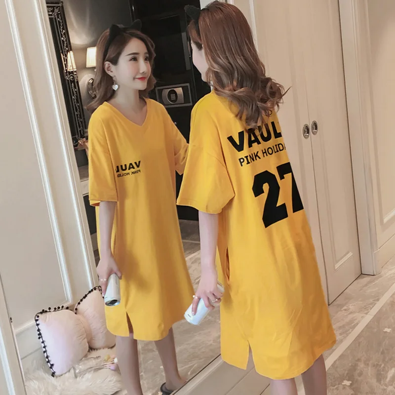 

Women Causal Sleepdress Night gown cotton Summer Ladies Short Sleeve Sleepwear Homewear yellow print Nightshirt Girl Night wear