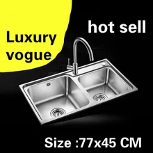 Квартиры двойной кухонный паз раковина сделать блюда 304 нержавеющая сталь Стандарт Горячая 77x45 см