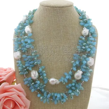 

N032310 3Strands 19-23'' 15x18MM Keshi Pearl Crystal Necklace