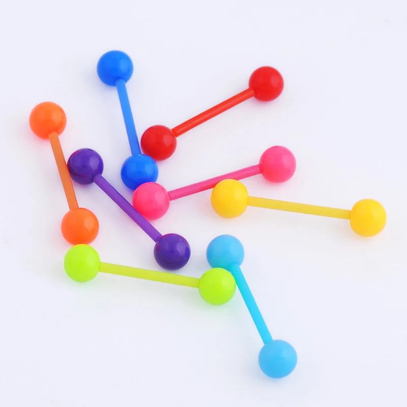 

3 PCS/Lot Mix Color Tongue Barbell Ring Acrylic Uv Tongue Piercing Wholesale Piercing Tongue Grills Jewelry Piercing Cartilage