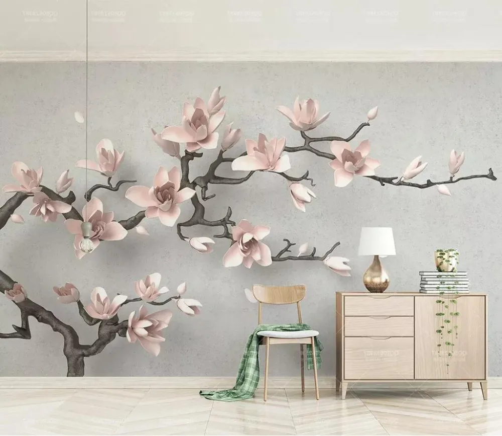 Beibehang пользовательские papel де parede 3D тиснением Магнолия дерево фото обои художественная живопись гостиная диван фон обои