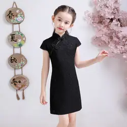 2019 Улучшенная девушка Hanfu Cheongsam воротник стойка Ципао из хлопка Vestidos короткий рукав платье принцессы для дня рождения показать платья