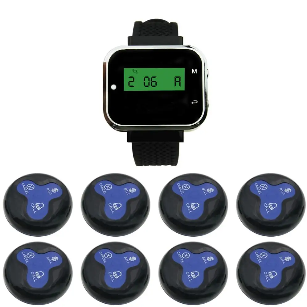 CTT23 водонепроницаемый системы вызова 8 шт. кнопок+ 1 часы пейджер приемник для ресторана вызывающих номеров/гостя часы пейджерам - Цвет: blue black