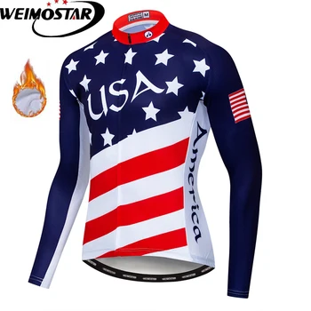 

Weimostar USA Cycling Jersey Winter Thermal Fleece Long Sleeve Mountain Bicycle Clothing Maillot Ciclismo Sport MTB Bike Jersey