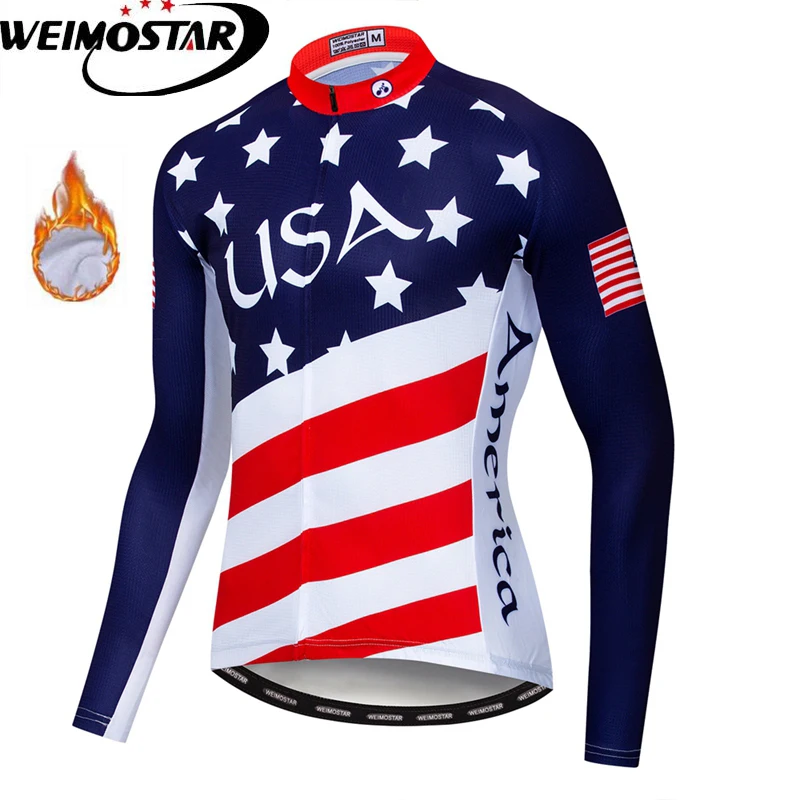 Weimostar США Джерси для велоспорта Зимняя Теплая Флисовая одежда с длинным рукавом