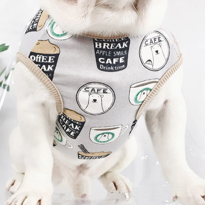 Летняя хлопковая Футболка с принтом мопса кофейного цвета Одежда для маленьких собак Одежда для домашних животных жилет для французского бульдога Йоркширский костюм