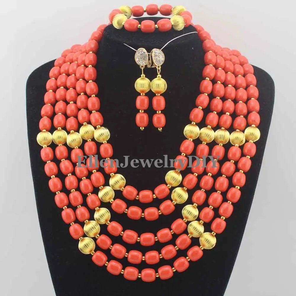 

Handmade necklace Coral beaded Jewelry Sets Nigerian Wedding Coral Beads Necklace Jewelry Sets african beads jewelry sets W11392