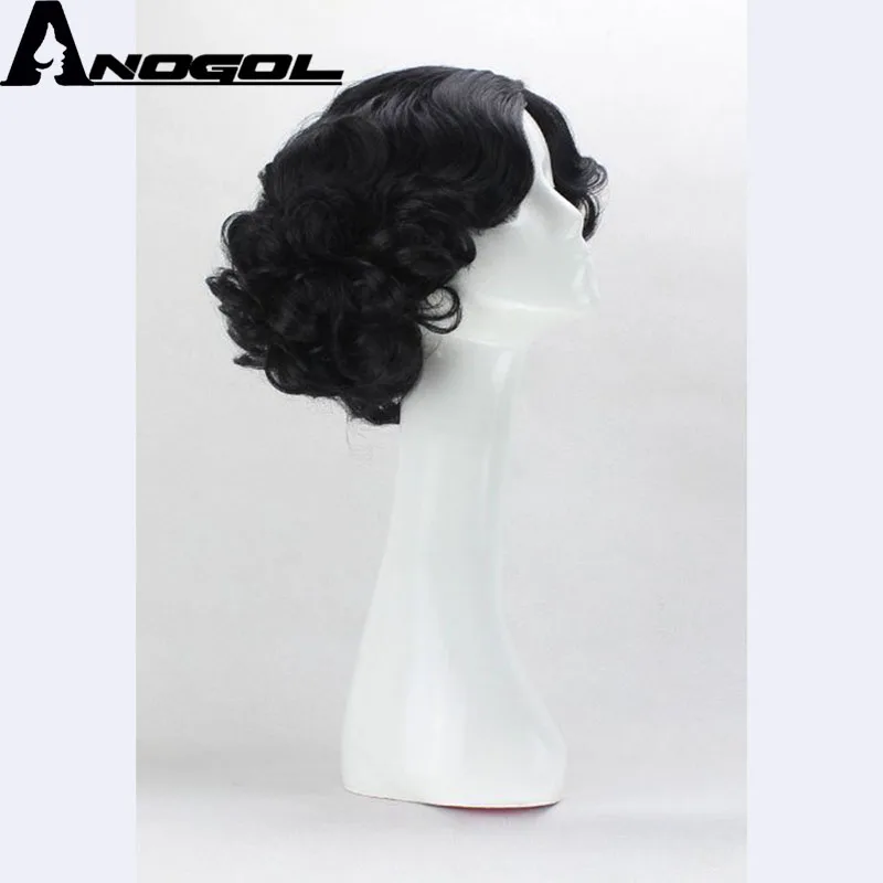 Anogol Short Curly Snow Black High Temperature Fiber Synthetic Hair White Princess Cosplay Wig For Halloween