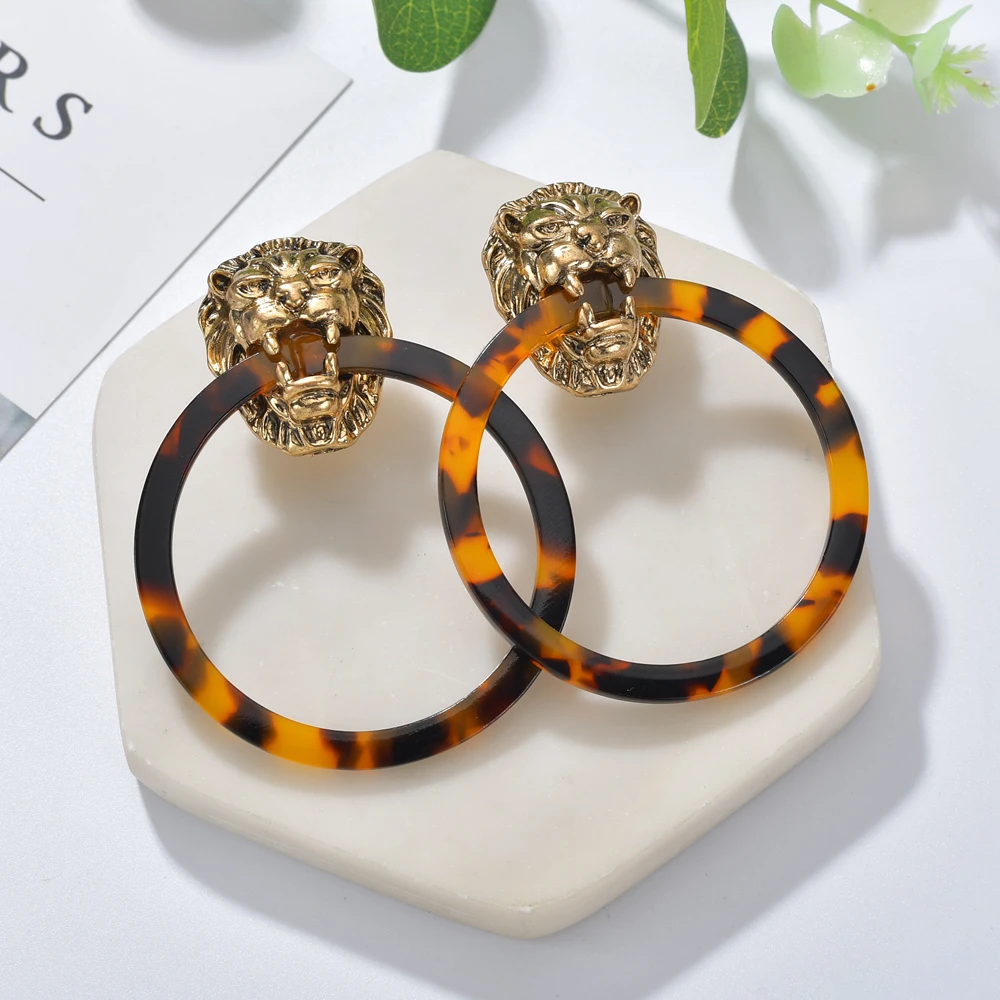 

MESTILO Bohemia Fashion Women Statement Jewelry Leopard Print Round Drop Earrings For Girls Lion Heads Dangle Earrings Jewelry