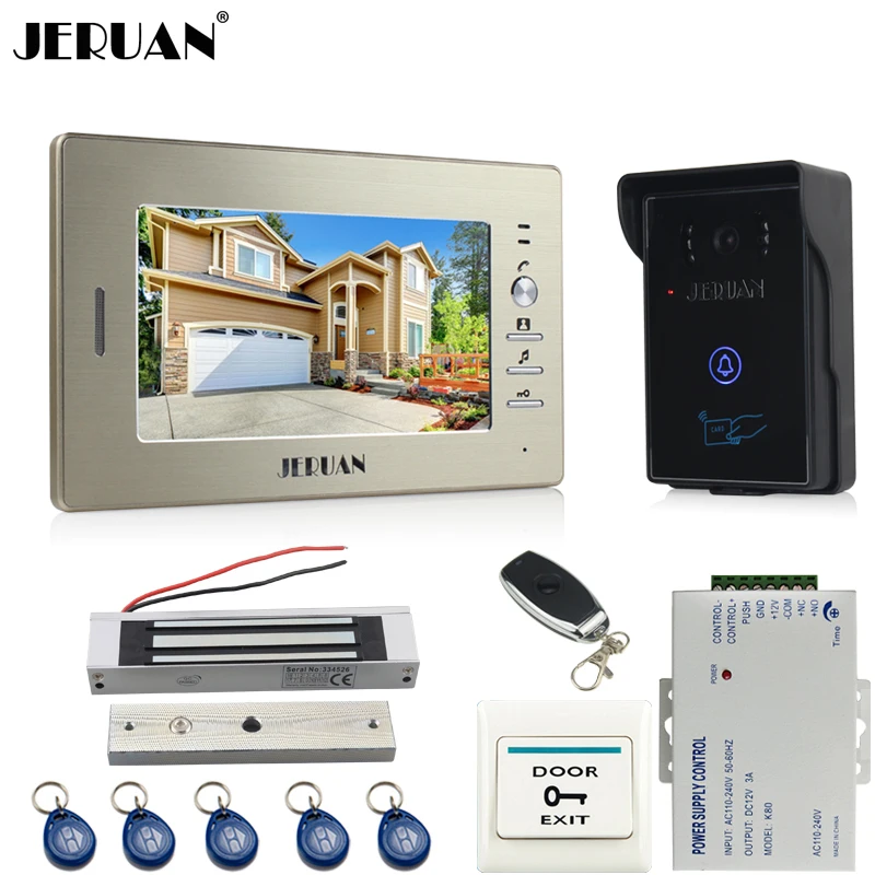 JERUAN 7`` LCD video door phone intercom system kit 1 monitor RFID touch key waterproof IR Camera 180KG Magnetic lock In stock JERUAN 7`` LCD video door phone intercom system kit 1 monitor RFID touch key waterproof IR Camera 180KG Magnetic lock In stock