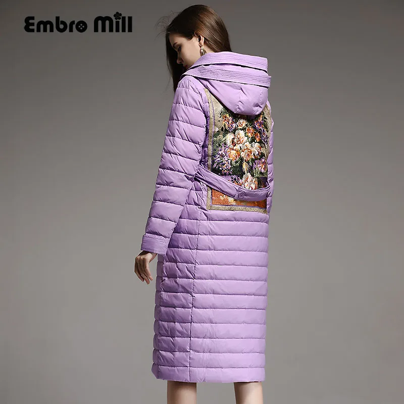 

Royal embroidery painting Down Jacket coat women winter flowers vintage lady floral loose White duck Down Parkas female M-XXL