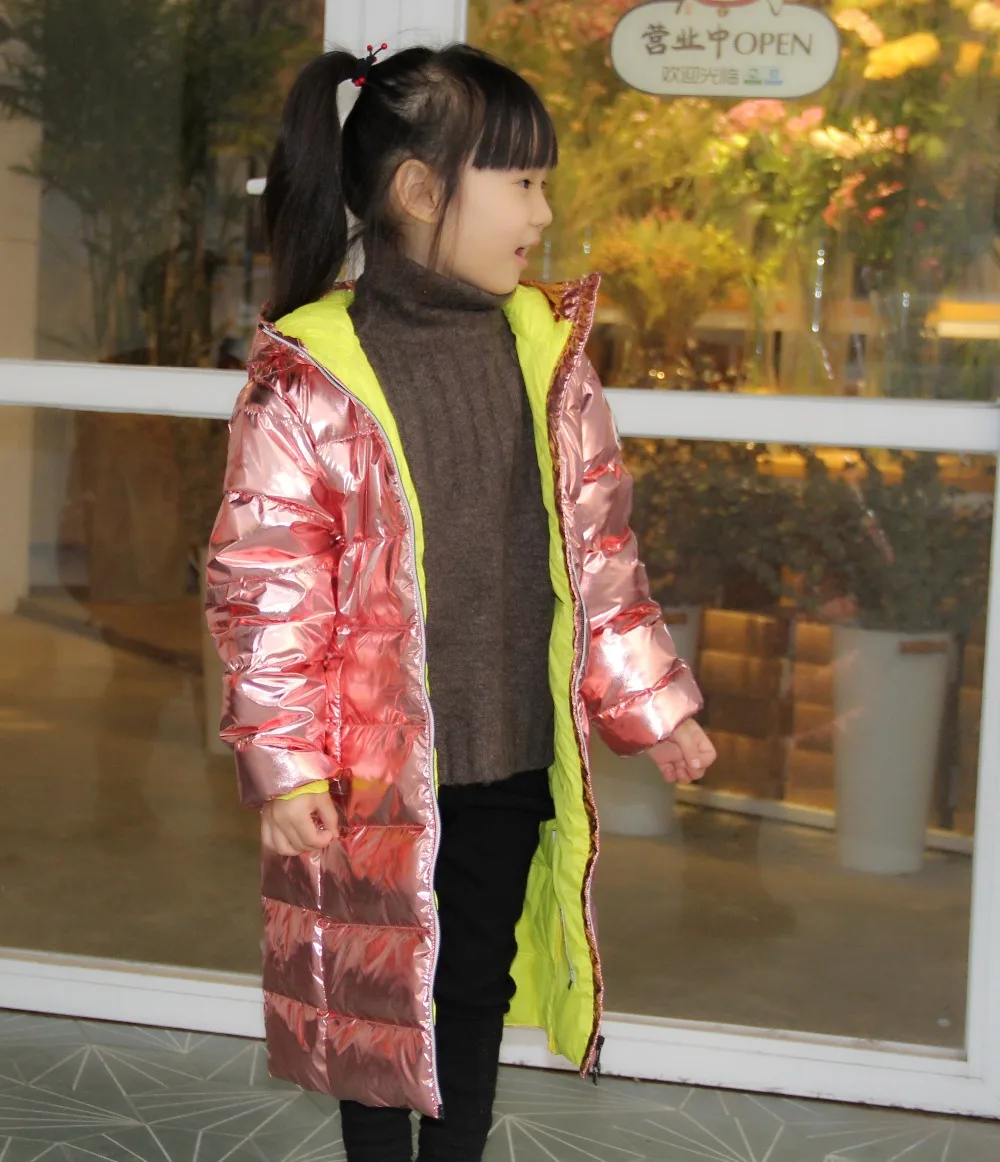 Зимний пуховик для девочек; детское пуховое пальто; Длинная зимняя одежда для девочек; теплый плотный пуховик с капюшоном; Одежда для девочек