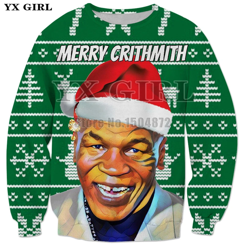 

YX Girl New Gift Clothes Merry Christmas Tyson 3d Printed Mens Sweatshirt Men Pullover Funny Streetwear Polyester Outfits Tops