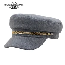 Autumn Winter Fashion Woolen Military Hat Warm Sailor Hat For Women Men Black Grey flat top Female travel cadet hat Captain Cap fashion alloy buttons embellished military hat for men
