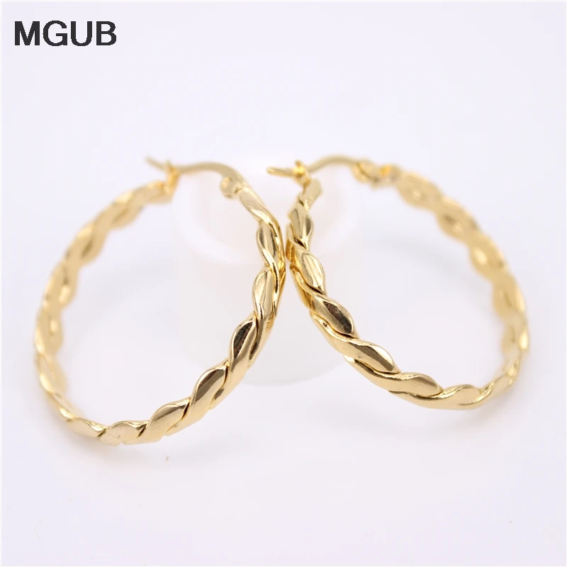 MGUB new design stainless steel fashion jewelry gold color round Hoop earrings for women LH594