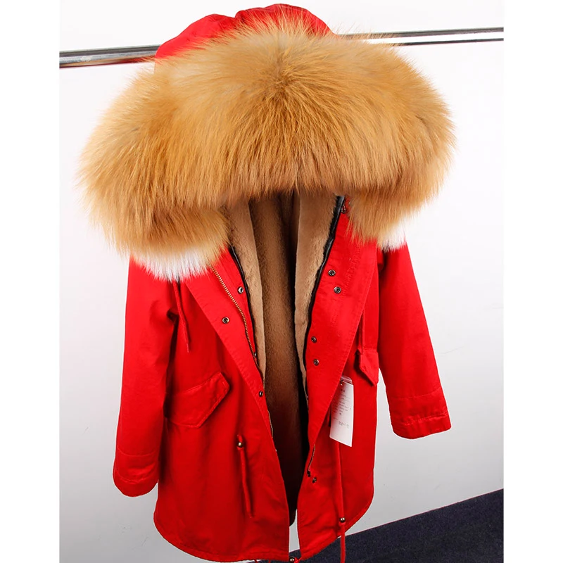 

Women Coats and Jackets 2019 Long Parkas Female Winter Fashion Streetwear Real Fox Fur Collar Faux Fur Liner Outerwear for Woman
