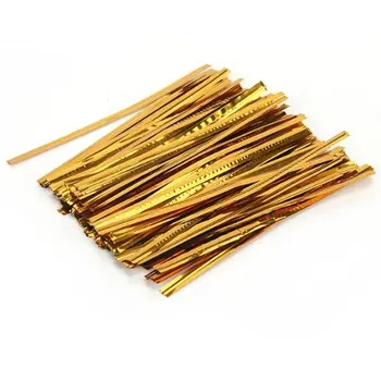 

Hot 100 Pcs Gold Metallic Twist Ties for Cello Candy Bags Party 8cm cake packing tool