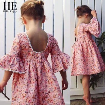 

HE Hello Enjoy Girls Clothing Children Dresses 2020 Summer Toddler Kids Backless Floral Party Boho Pageant Child Princess Dress