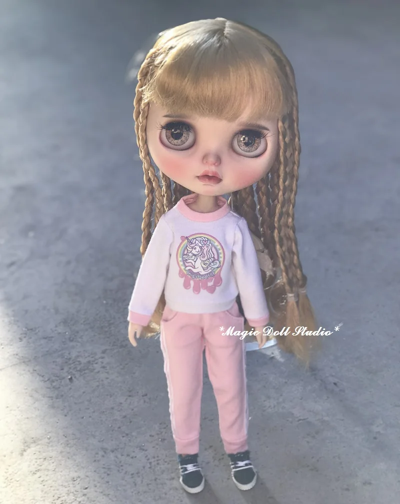 

[MG668] free shipping neoblythe doll outfits # pink long sleeves suit with carton printing fit for blyth ob24 licca azone retail
