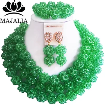

Trendy green Nigerian wedding African beads jewelry set crystal necklace bracelet earrings Majalia A well-known brand 1042