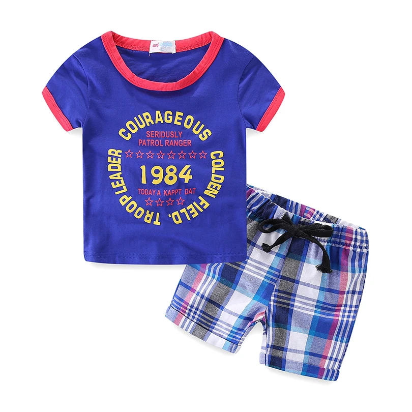 Mudkingdom Children Sets for Boys Sport Suit Summer Plaid Shorts Print T-shirt  Short Sleeve Cotton Causal Fashion Kids Clothes  (15)