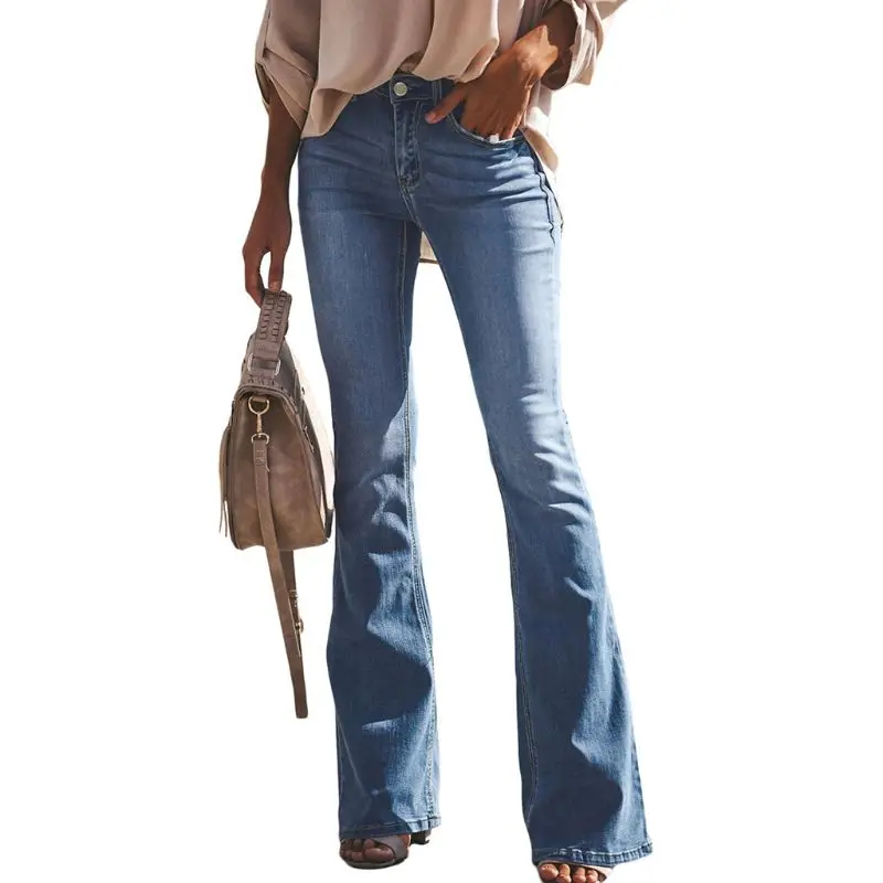 

Women Classic High Waist Flared Jeans 70s Trendy Retro Wide Leg Ultra Long Bell Bottoms Boot Cut Pants