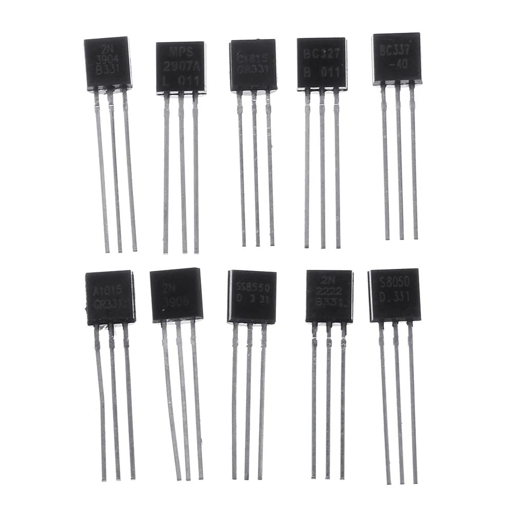 200Pcs Transistor Assortment Kit BC337 BC327 2N2222 2N2907 2N3904 2N3906 S8050 S8550 A1015 C1815 10 Value Transistors Box